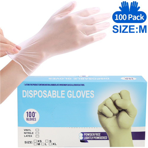 KOEPUO Disposable Gloves Clear Vinyl Gloves Latex Free Powder Free Rubber Free Clear Protective Glove PVC Cleaning Health Gloves for Kitchen Cooking Cleaning Safety Food Handling 100 PCS/Box Medium
